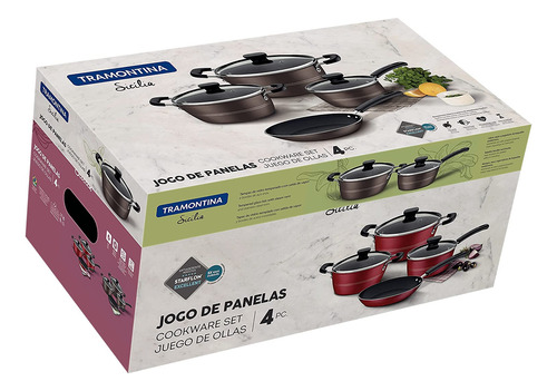 Set Ollas Bateria Cocina 4 Piezas Tramontina Sicilia Gris