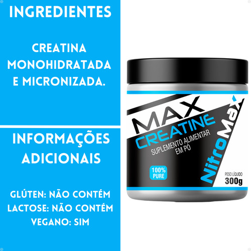 Creatina Mono-hidratada E Micronizada 100% pura 100g Sabor Sem Sabor Nitromax