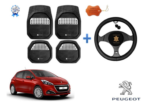 Tapetes 3d Logo Peugeot + Cubre Volante 208 2014 A 2020 2021