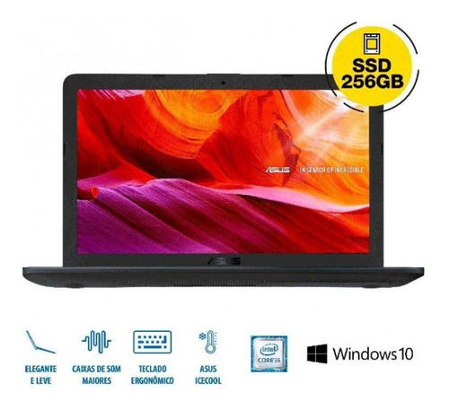 Notebook Asus VivoBook X543UA cinza-oscura 15.6", Intel Core i5 8250U  4GB de RAM 256GB SSD, Intel UHD Graphics 620 1920x1080px Windows 10 Home