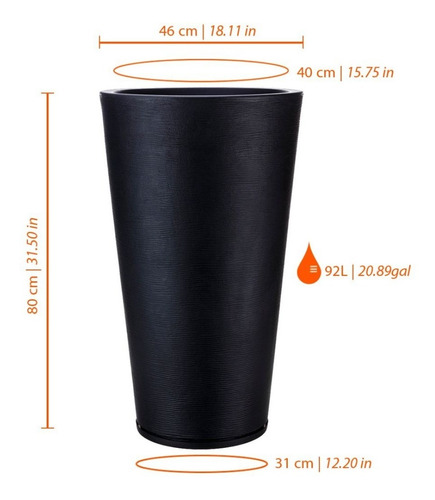 Imagen 2 de 4 de Maceta Cono 80 Cm Plástica Rotomoldeada Simil Piedra + Plato