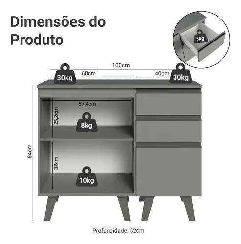 NICENESS GEE.D Mサイズ Gabinete Banheiro 100cm 1 Porta 3 Gavetas Nice Madesa 04
