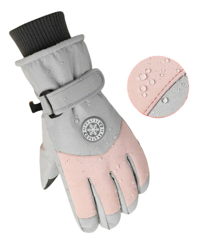 Guantes Mujer/adolescente Térmicos Nieve Esqui O Snowboard Gris Claro Y Rosa Geométrico S/m