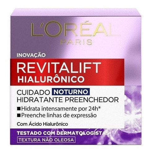 Crema Cuidado de noche hialurónico L'Oréal Paris Revitalift noche para todo tipo de piel de 49mL/49g