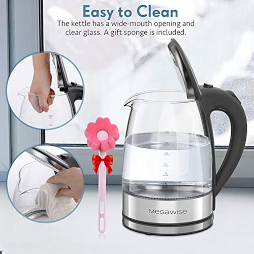 Hervidor Eléctrico Megawise, Vidrio De Borosilicato De 1,8 L
