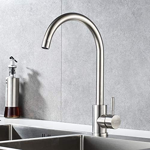 Grifo De Cocina De Arco Alto Una Sola Manija Acero Inoxidabl