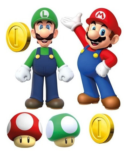 Stickers Vinil Decorativo Mario Bross Y Luigi Monedas