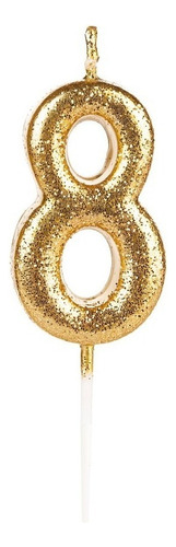 Vela De Aniversário Número 8 Glitter Dourado 4,5cm - Full
