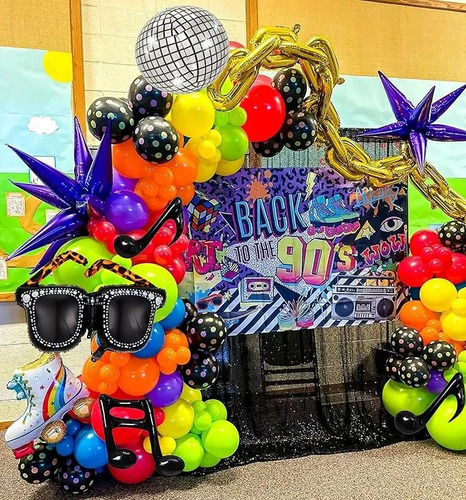 165pcs 80s90s Disco Fiesta Globos Conci Cumpleaño Decoración Color Set