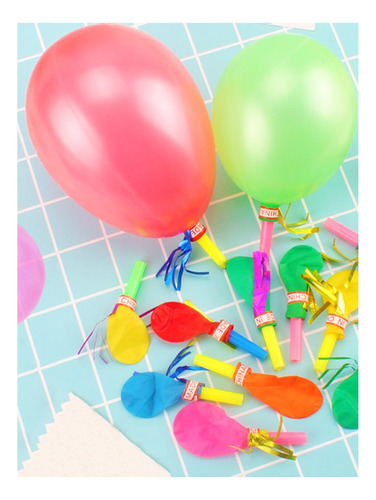 50 Uds Globos De Látex Con Silbato Para Fiestas Cumpleaños