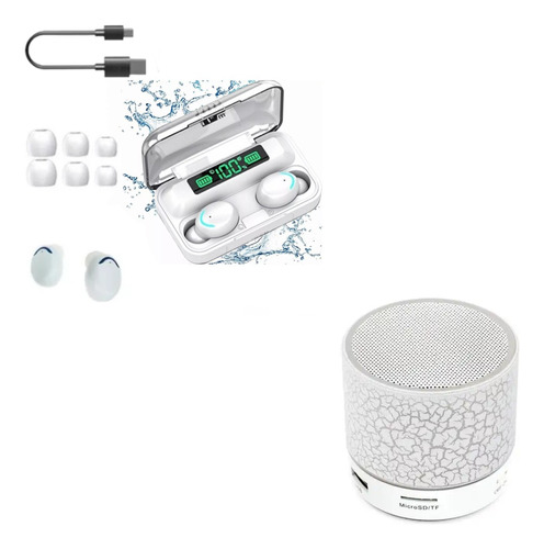 Kit Audífonos Bluetooth F9 Blancos Y Bocinita Portátil Blanc