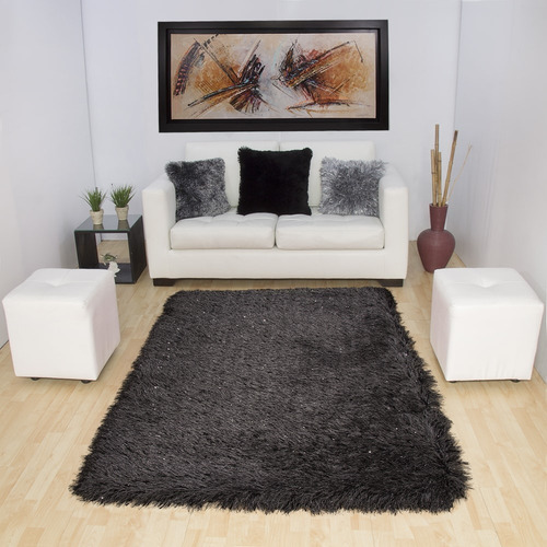 Alfombra Tapete Negro Gris Y Brillos 120 X 170cms Mitapete