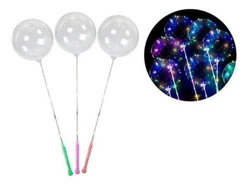 15 Globos Led Transparentes Luz Redondo Con Accesorios 40cm