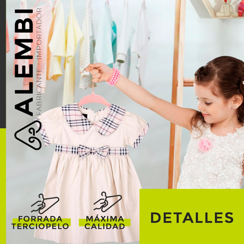 Perchas Forrada Terciopelo Rosa Niño Gancho Cobre Pack X 20