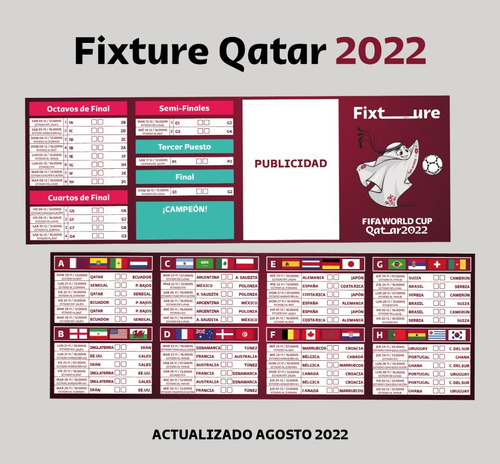 Fixture Mundial Qatar 2022 Vector - Para Editar Imprimir