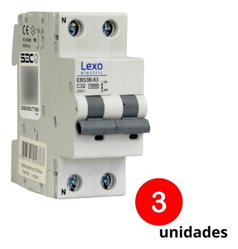 Pack 3un Automatico Bipolar Lexo 2x32a 10k C Certificado Sec