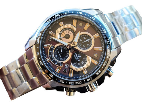 Relógio Casio Edifice Masculino Cronógrafo Ef-560d-5avdf Cor da correia Prateado Cor do bisel Prateado Cor do fundo Marrom e Preto