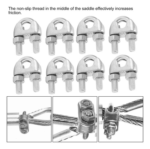 8 Clips De Cable De Acero Inoxidable M10 De 3/8 Pulgadas