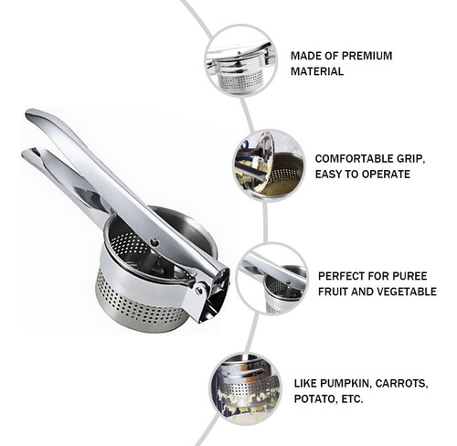 Trituradora De Patatas Manual De Acero Inoxidable, 1 Pieza
