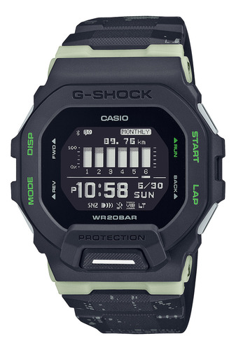 Pulseira de relógio masculina Casio GBD-200lm-1Dr G-shock Cor da moldura preta Cor do fundo preto