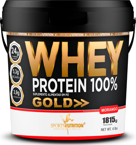 Whey Protein 100% Gold 24g De Proteínas Por Dose - Balde Com 1,815g - Sabor: Morango