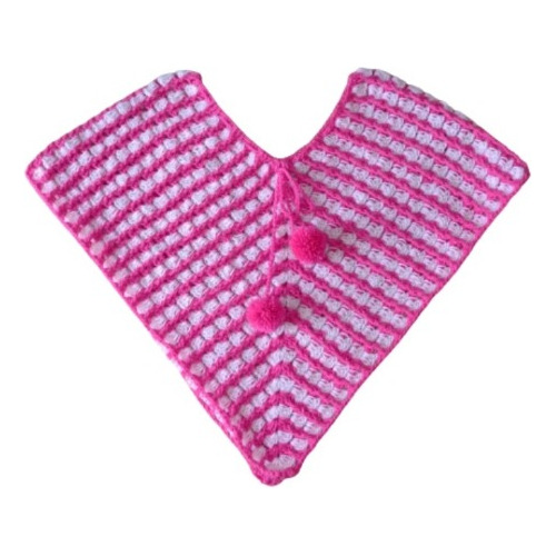 Poncho Tejido Crochet Relieve Lana 2 A 4 Años Fucsia Nena