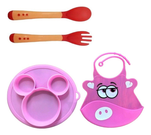 Set De Vajilla X 3 Silicona Antideslizante Bebe Plato Babero