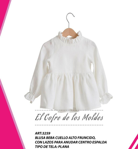 Molde Digital Blusa Bebe Cuello Alto Fruncido, Talles 6 Al 8