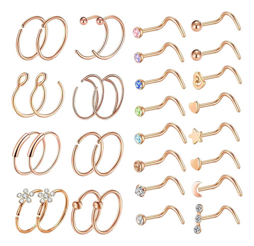 32 Piezas De Tacos Para Anillos De Nariz, Juego De Joyas Par