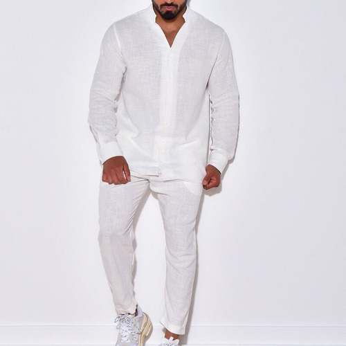 J Conjunto De Traje De Lino Para Hombre, Camisa De Manga