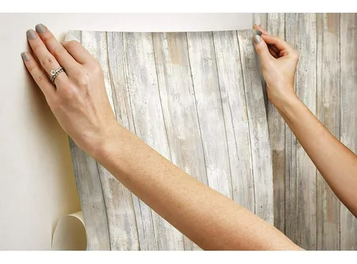 Papel Pintado Autoadhesivo Blanco De Madera Desgastada -