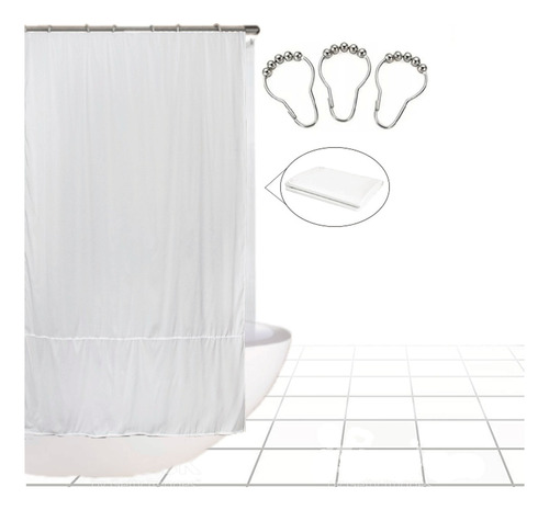 Combo Cortina Baño Tela 2,2 Mts Alto + Protector + Ganchos