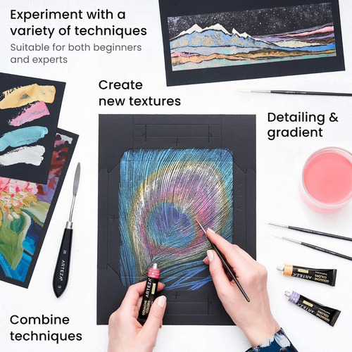 Imagen 5 de 9 de Set De 12 Pinturas Metalicas Arteza Gouache + 15 Pinceles