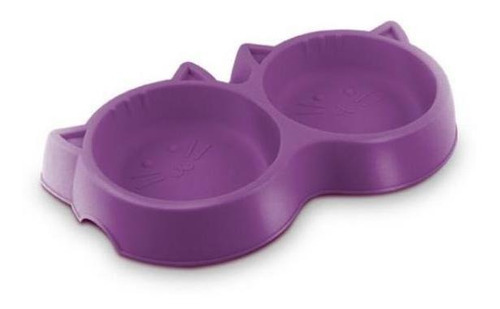 Comedouro Duplo Luxo Pet Injet Face Cat Para Gatos Roxo