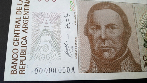 Billete De 5 Australes  Specimen Muestra Numeración 8 Ceros