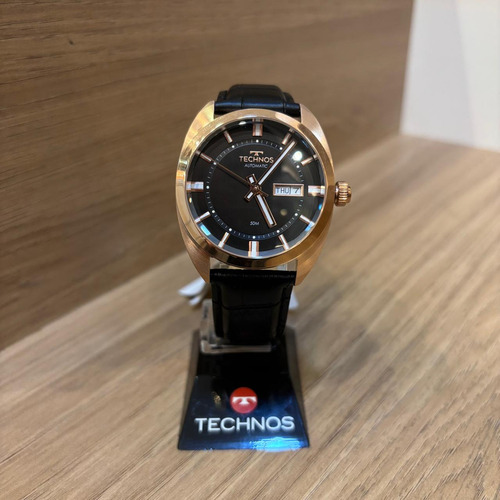 Relógio Technos Masculino Automatico Rosé - 8205ot/0p Correia Preto Bisel Preto