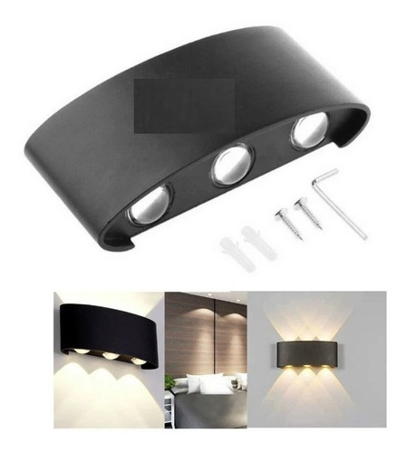 Aplique De Pared Exterior 6w Led Luz Cálida Decoración Hogar Color Negro