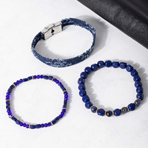 Kit De Pulseiras Masculina Sodalita Azul Comprimento 18 cm