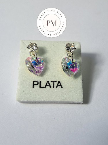 Aretes De Plata 9.25 Con Piedra Swarovski Corazon