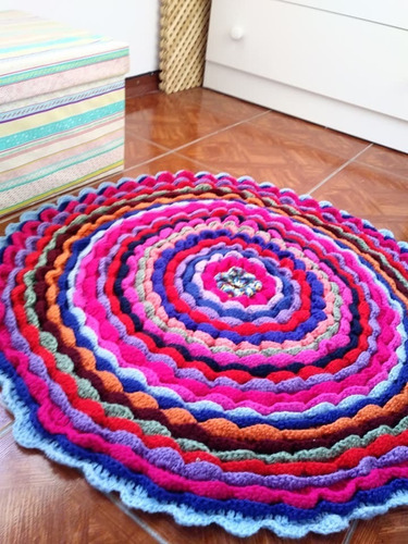 Alfombra Flor Tejida A Crochet En Relieve 80 Cm