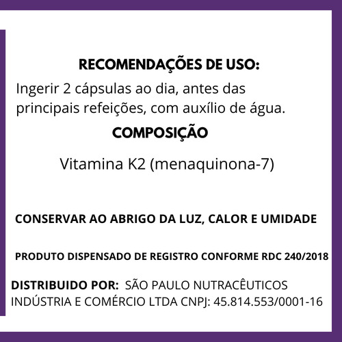 Vitamina K2mk7-suplemento Alimentar Em Cápsulas Com 60 Doses