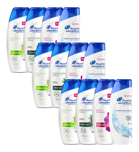 Pack 12 Shampoo Head & Shoulders Surtido 180 Ml