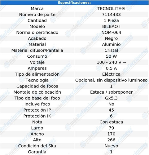 Lampara Exterior Proyector Estaca 50w Ngr Bilbao 1 Tecnolite