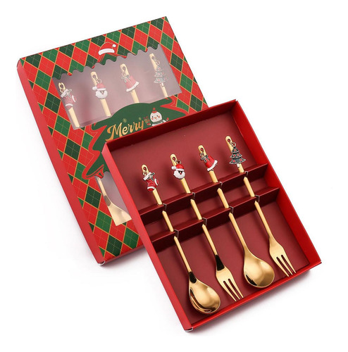 2 Juego De Tenedores Y Cucharas Navideñas, Kits De 4 Piezas