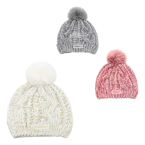 Gorro Infantil Trendy Trenzado Con Pompón Cálido Y Suave Rosa S Lisa