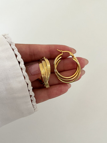 Aros Argollas Triples Combinadas Anchas Grandes Acero Dorado