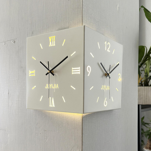 Reloj De Pared De Esquina De Doble Cara Con Adorno De Luz