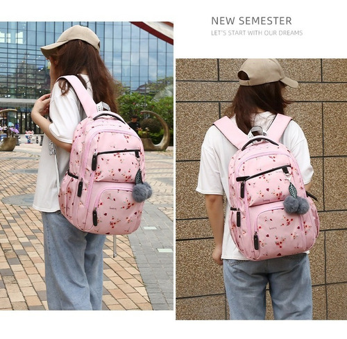 Mochila De Laptop Escolar Casual Gran Capacidad P/mujer/niña Color Rosa