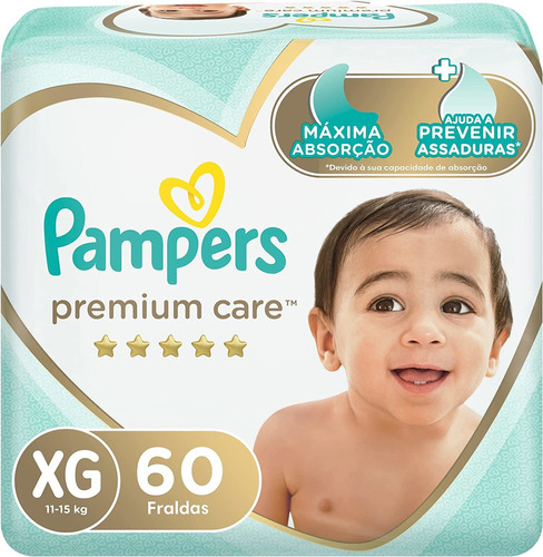  Pampers premium care 60 unidades xg  fralda jumbo