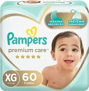 Fralda Pampers Jumbo Premium Care XG com 60 unidades